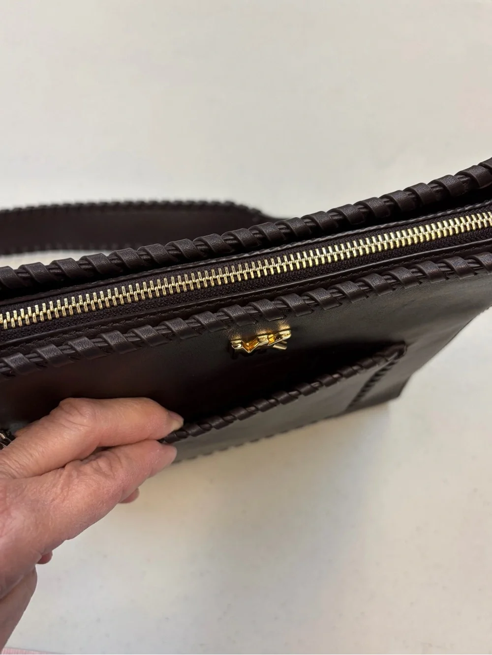 Michael Kors Medium Pocket Pack Crossbody Brown Leather Whipstitch Bag